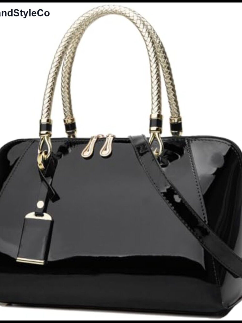 Patent Leather Top-Handle Satchel Tote with Shoulder Strap, Large Evening